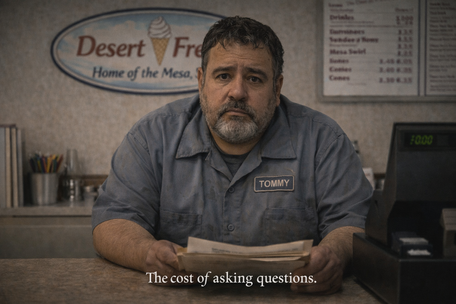 Tommy Benavides behind the Desert Freeze counter, the weight of what he knows